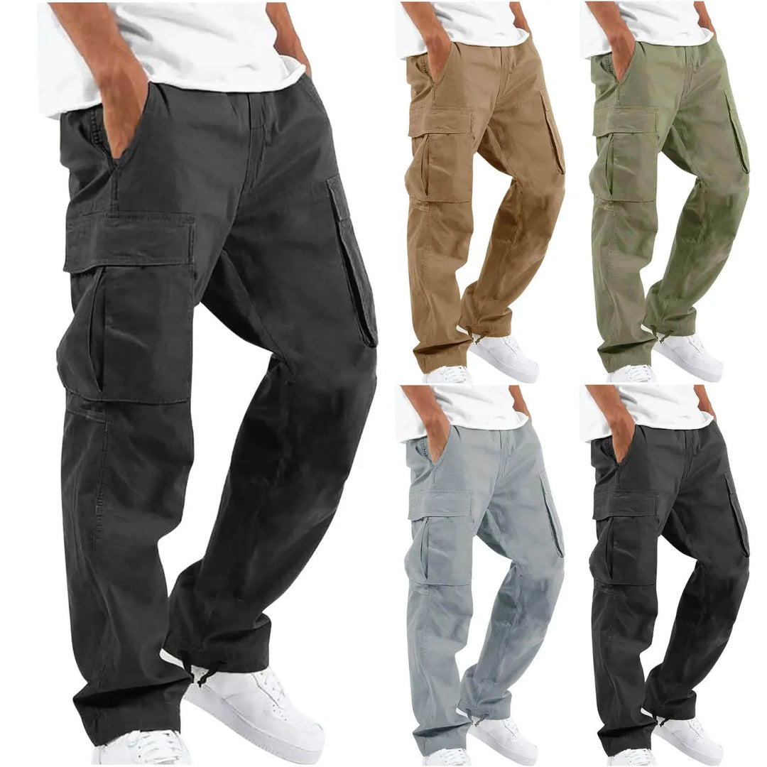 Nuevos pantalones cargo para hombre. Estilo de ocio europeo y americano con cordón y múltiples bolsillos. Pantalones largos de moda callejera.