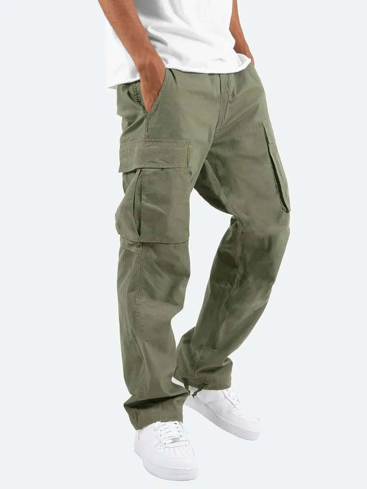 Nuevos pantalones cargo para hombre. Estilo de ocio europeo y americano con cordón y múltiples bolsillos. Pantalones largos de moda callejera.