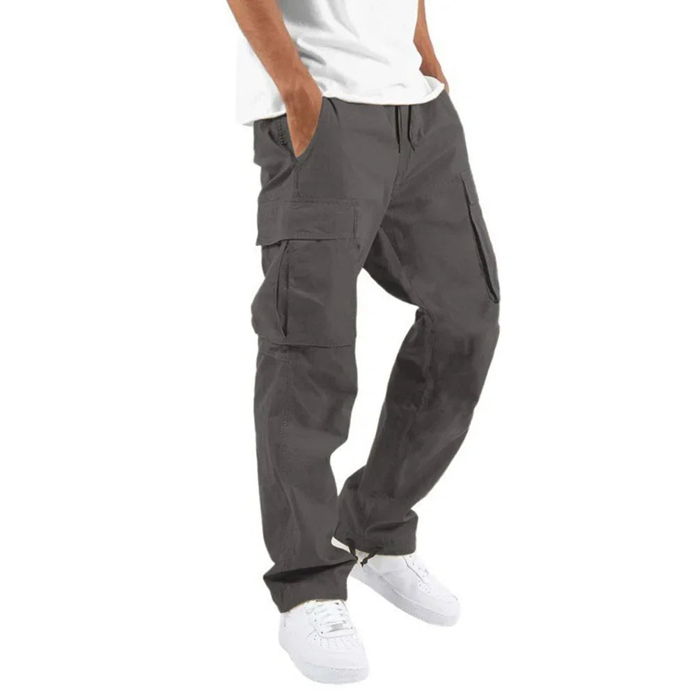 Nuevos pantalones cargo para hombre. Estilo de ocio europeo y americano con cordón y múltiples bolsillos. Pantalones largos de moda callejera.