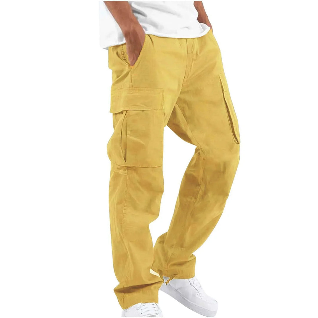 Nuevos pantalones cargo para hombre. Estilo de ocio europeo y americano con cordón y múltiples bolsillos. Pantalones largos de moda callejera.