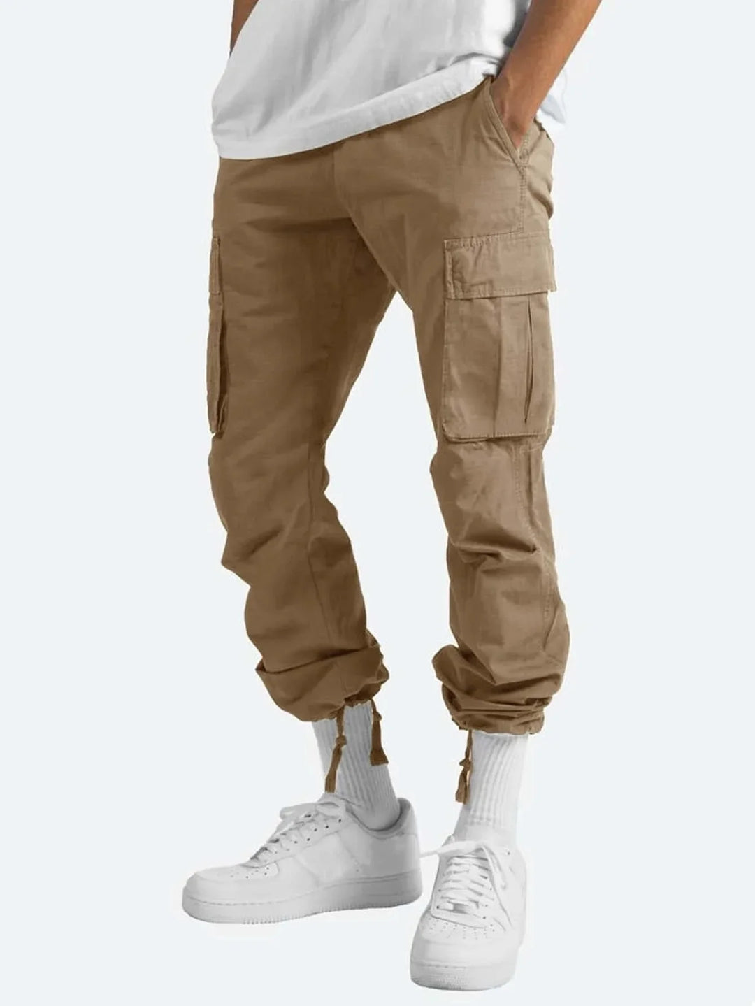Nuevos pantalones cargo para hombre. Estilo de ocio europeo y americano con cordón y múltiples bolsillos. Pantalones largos de moda callejera.