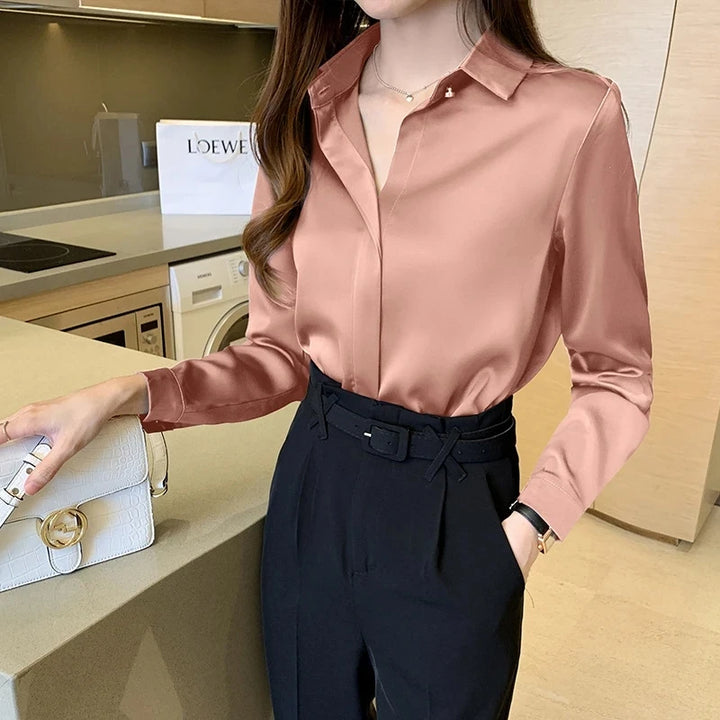 Classy Long Sleeve Silk Blouse